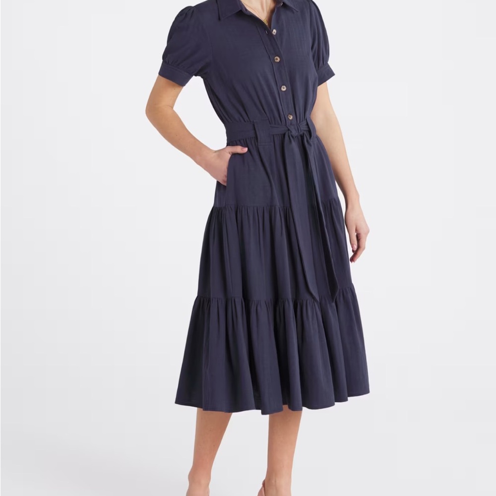Kaileigh Navy Button-Up Midi Dress